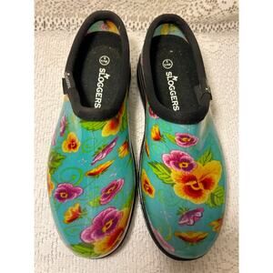 Blue Floral Sluggers Rain/Garden Clogs, Women’s 9,